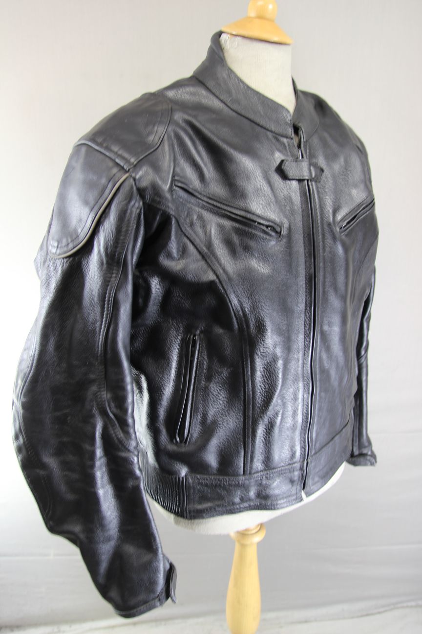WHITE WINGS BLACK LEATHER BIKER JACKET 42 INCH/LARGE
