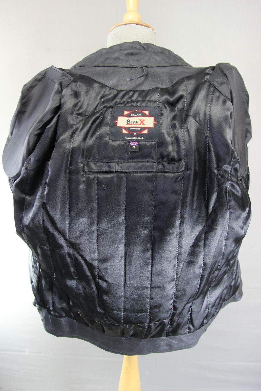GEAR X BLACK LEATHER BIKER JACKET WITH SHOULDER & ELBOW CE ARMOUR 36-38 IN/SMALL