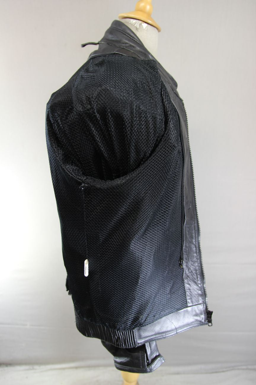 WHITE WINGS BLACK LEATHER BIKER JACKET 42 INCH/LARGE
