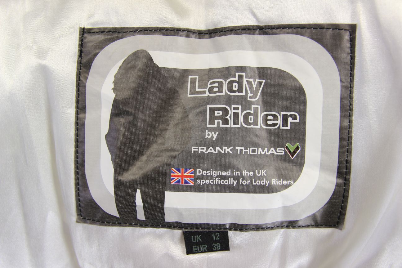 FRANK THOMAS LADY RIDER BLACK LEATHER BIKER JCKT + ARMOUR/THERMAL LINING SIZE 12