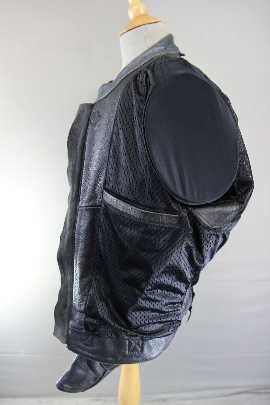 SRS BLACK, SILVER & GREY LEATHER BIKER JACKET WITH REMOVABLE PROTECTORS 38-40"/M