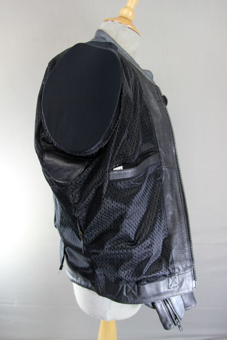 SRS BLACK, SILVER & GREY LEATHER BIKER JACKET WITH REMOVABLE PROTECTORS 38-40"/M