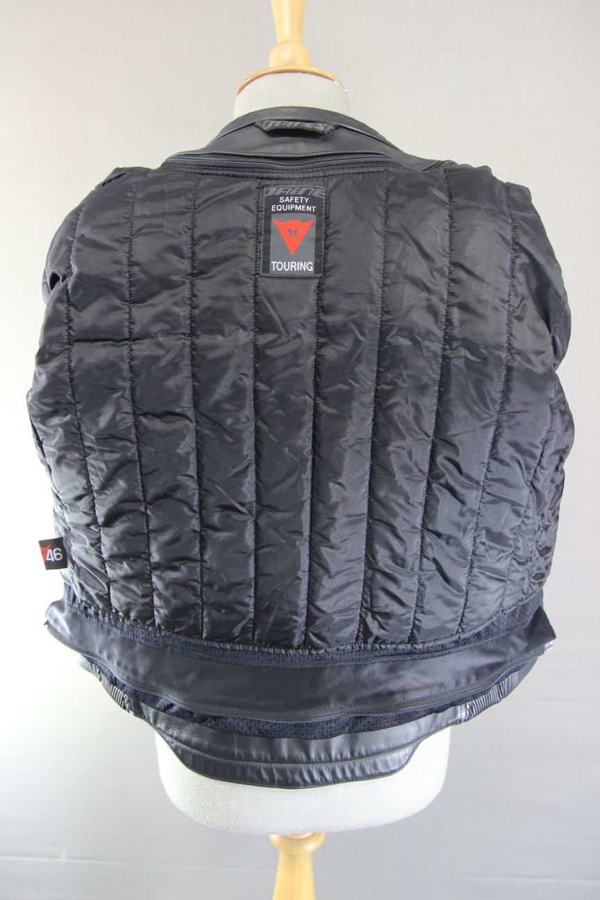 DAINESE BLACK & SILVER LEATHER BIKER JACKET WITH CE ARMOUR & THERMAL LINING 36IN