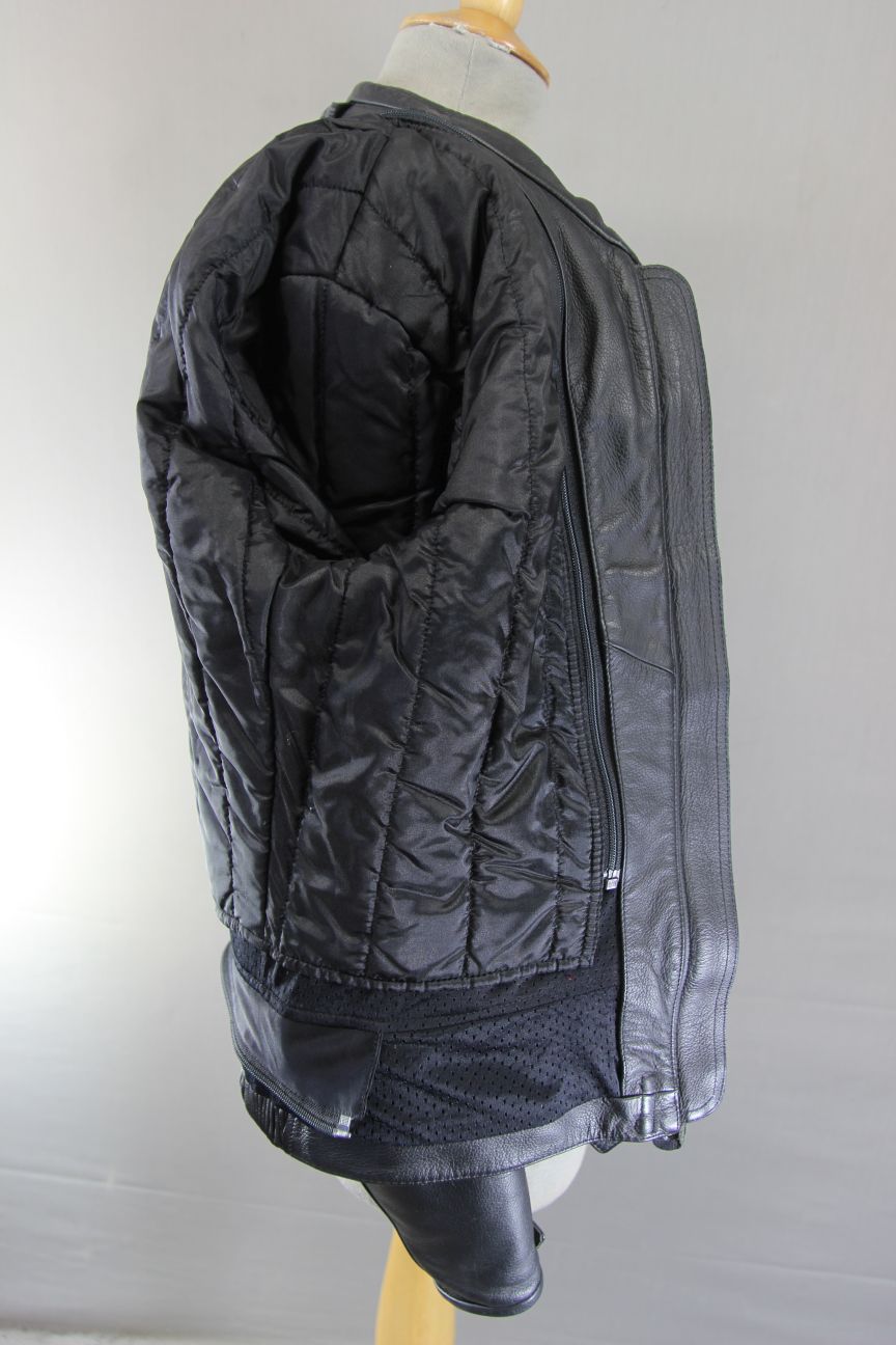 DAINESE BLACK & SILVER LEATHER BIKER JACKET WITH CE ARMOUR & THERMAL LINING 36IN