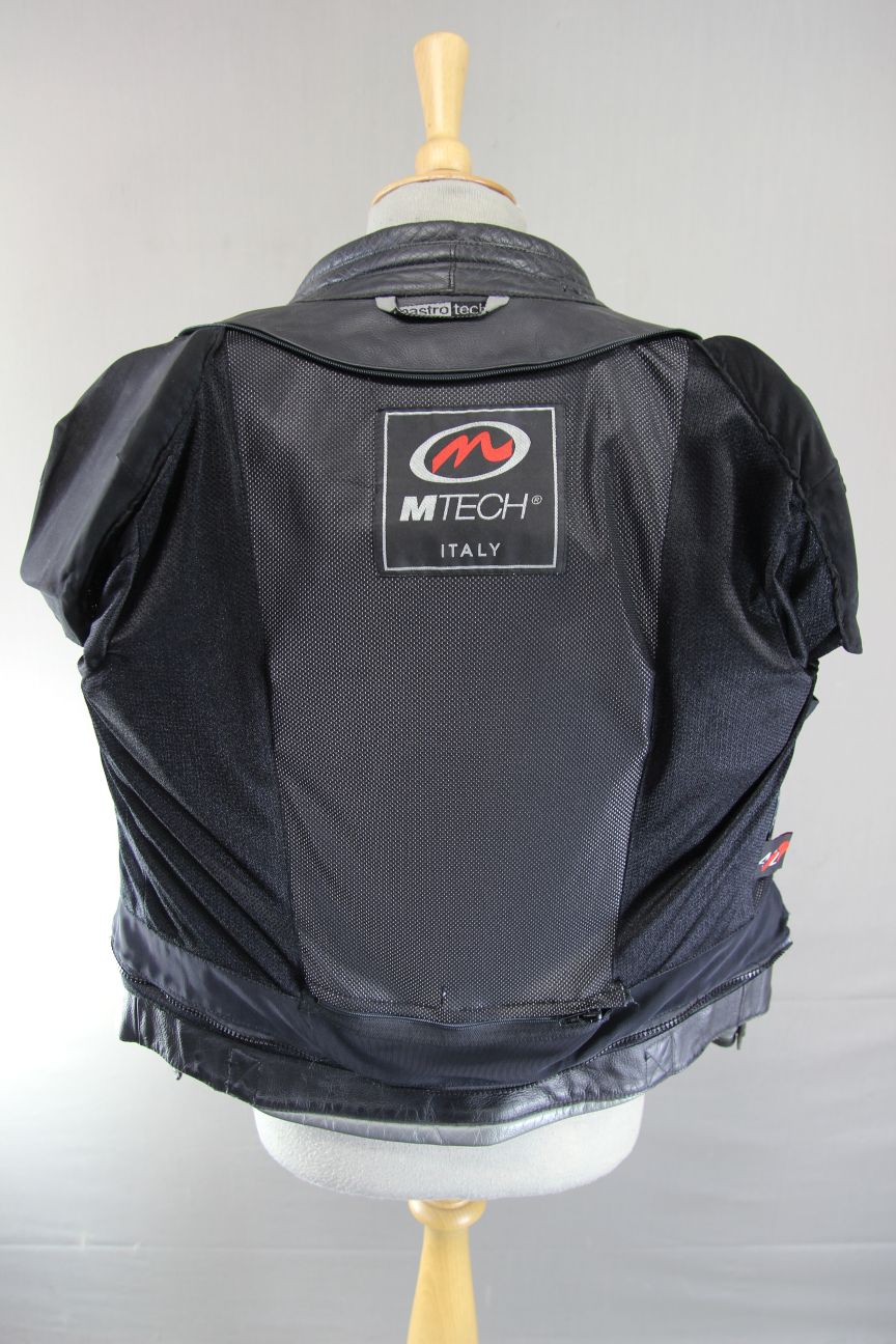 MTECH BLACK & SILVER LEATHER BIKER JACKET WITH BACK & SHOULDER CE ARMOUR 36 IN