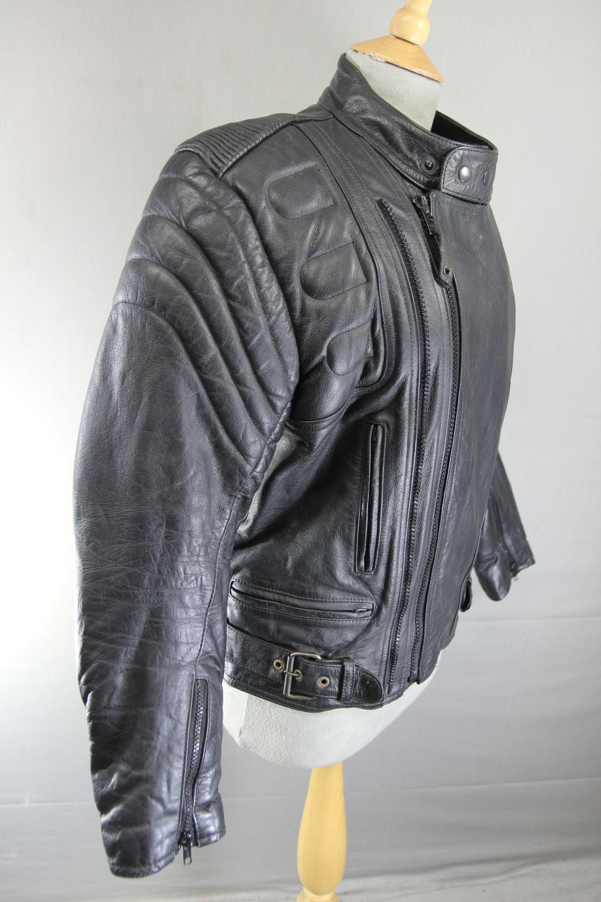 LION BY SPOTLITE LEATHERS CLASSIC BLACK BIKER JACKET 36-38 INCH