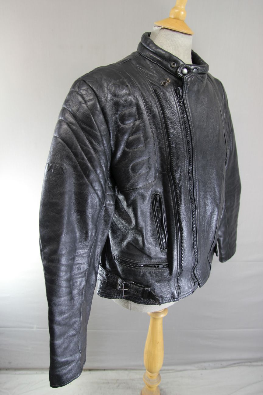 CLASSIC RAYVEN BLACK LEATHER BIKER JACKET 42-44 INCH CHEST