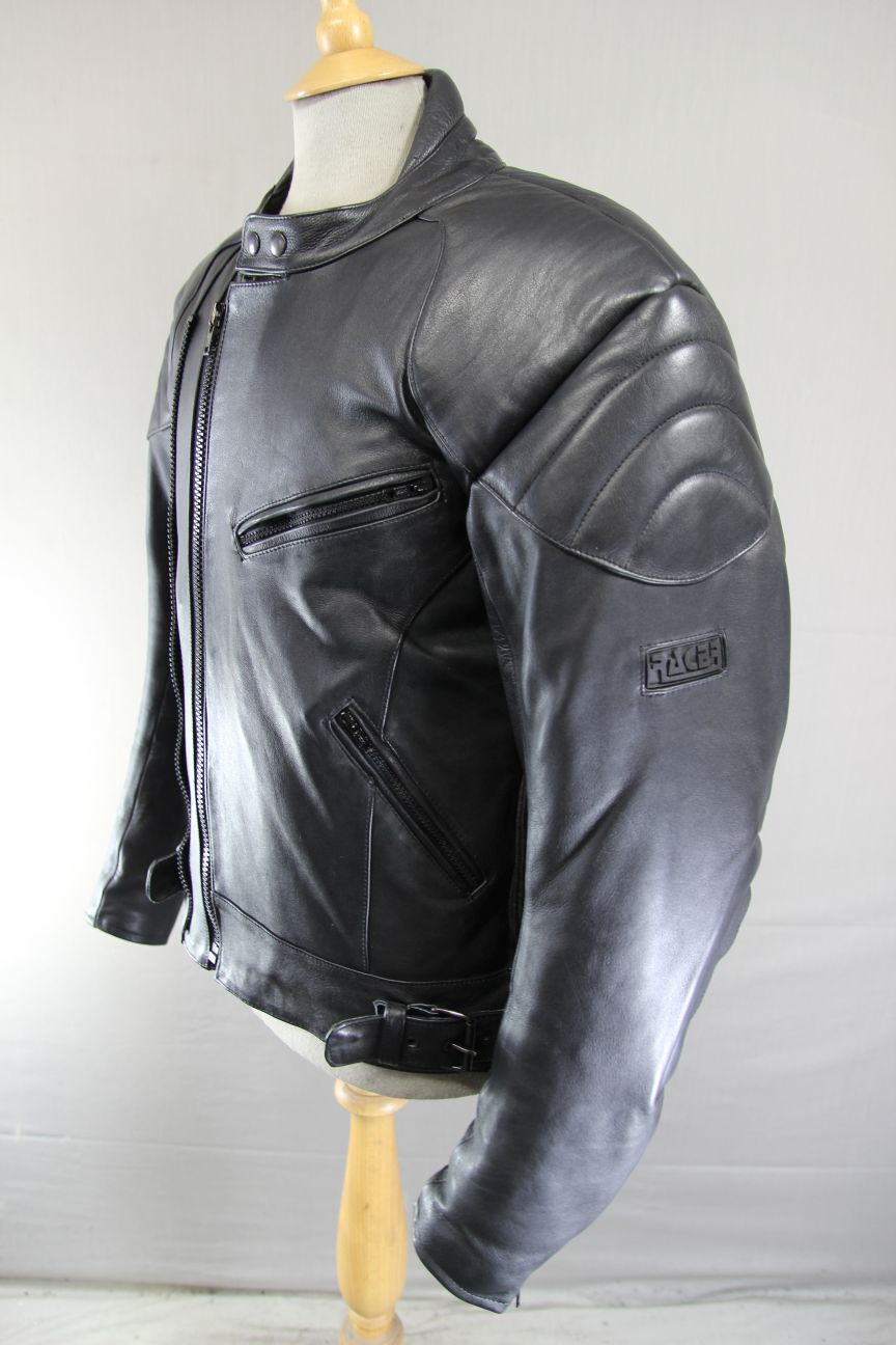 CLASSIC RACER BLACK LEATHER BIKER JACKET 42-44 INCH CHEST