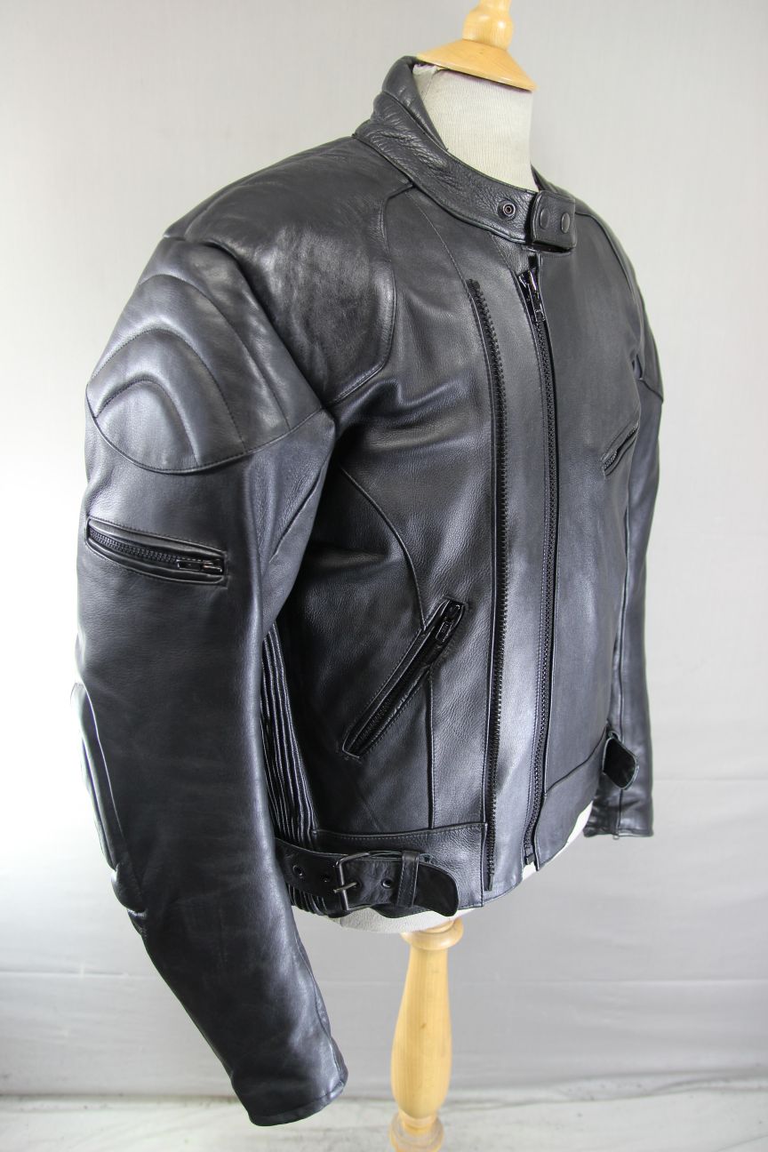 CLASSIC RACER BLACK LEATHER BIKER JACKET 42-44 INCH CHEST