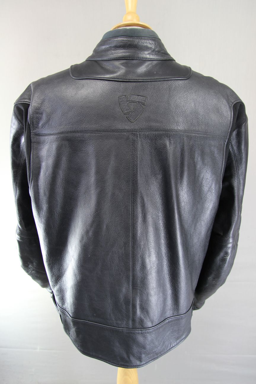 REV'IT! BLACK LEATHER BIKER JACKET WITH REMOVABLE SHOULDER & ELBOW CE ARMOUR 48"