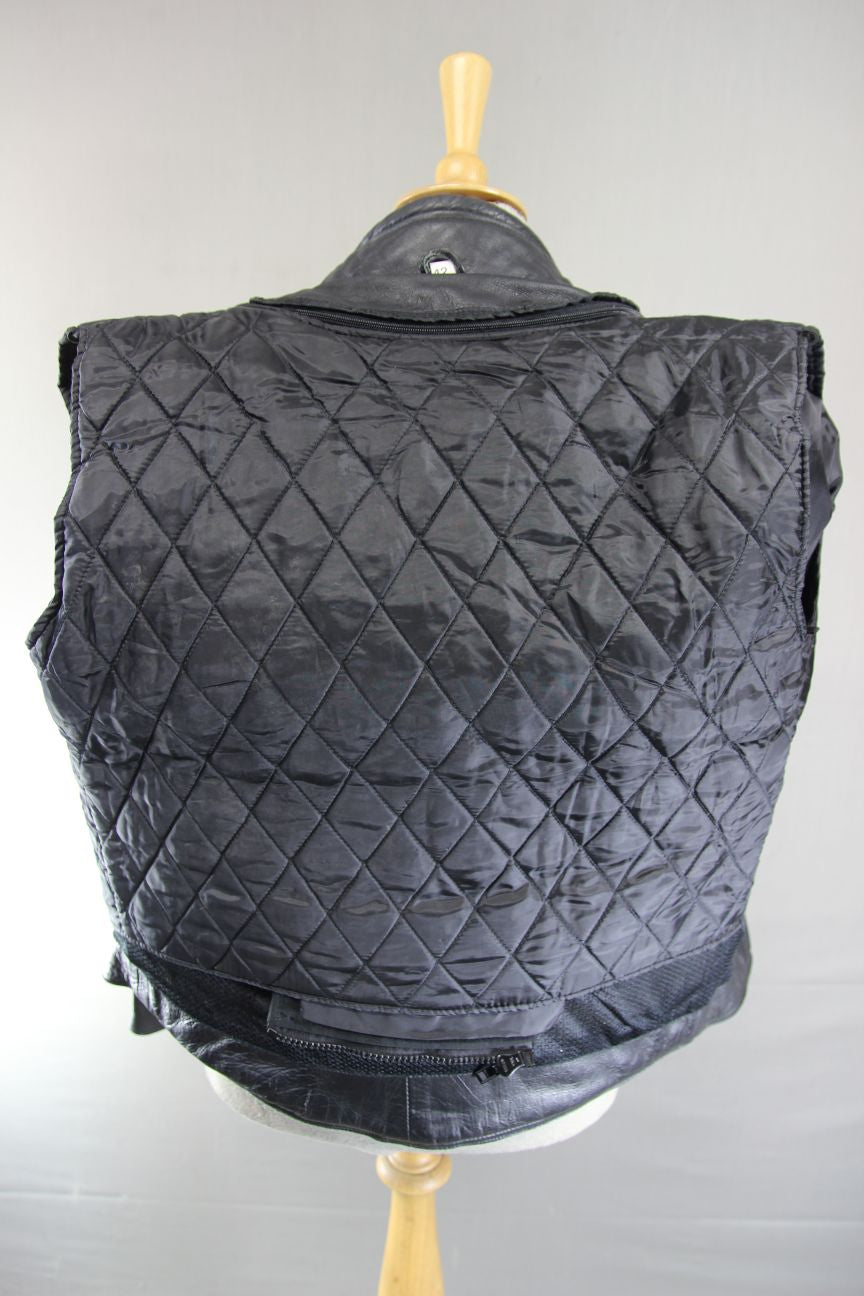 CLASSIC BLACK LEATHER BIKER JACKET WITH DETACHABLE THERMAL LINING 40-42 INCH