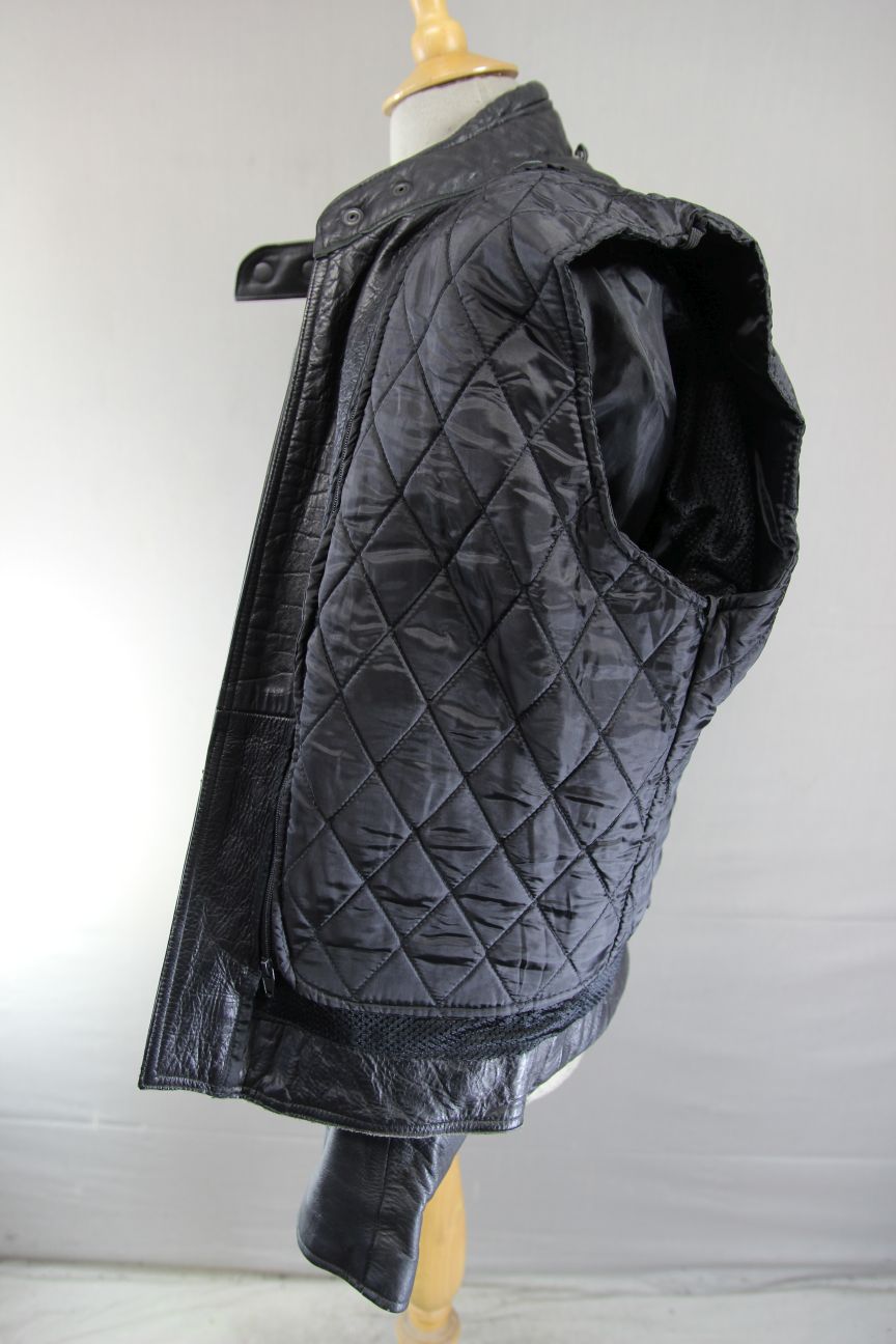 CLASSIC BLACK LEATHER BIKER JACKET WITH DETACHABLE THERMAL LINING 40-42 INCH