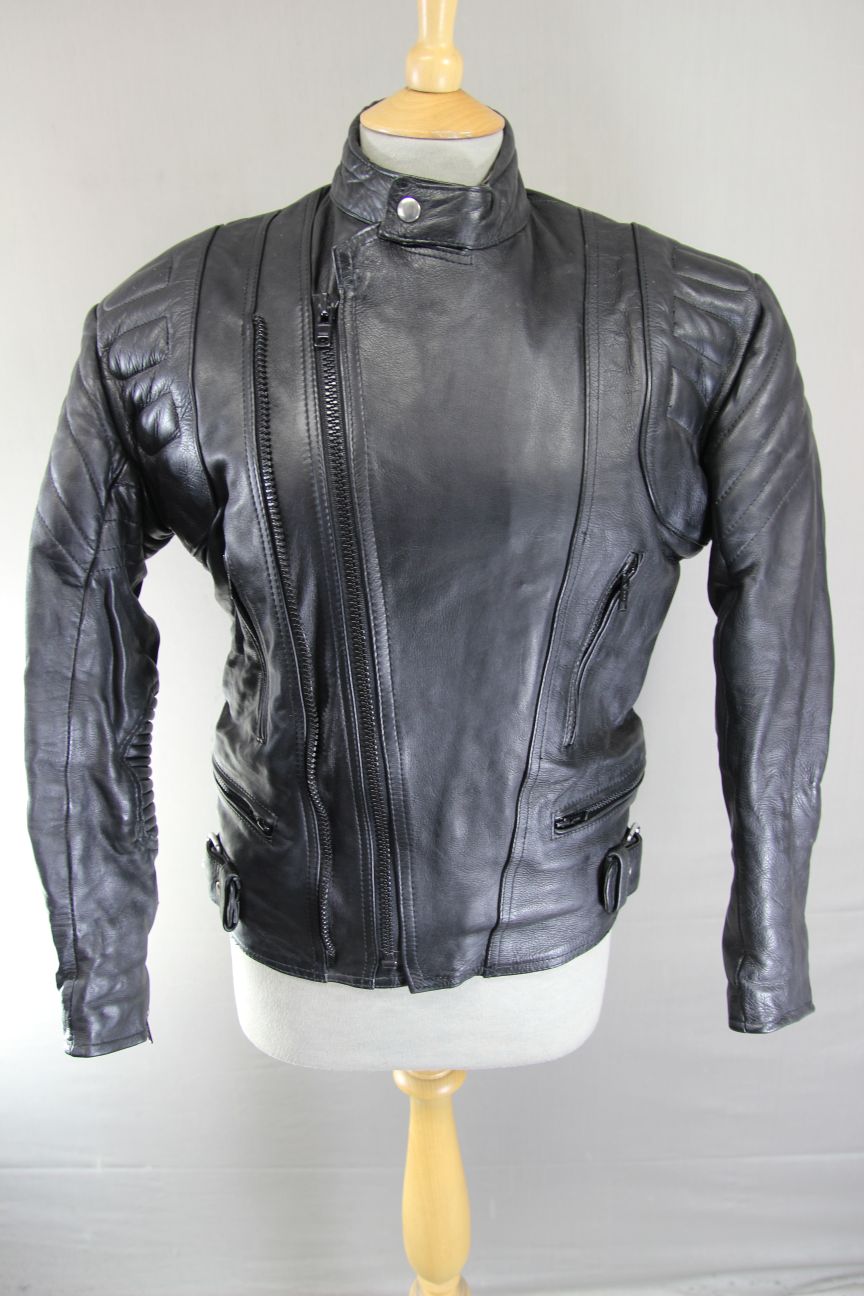 20-20 CLASSIC BLACK LEATHER BIKER JACKET 36-38 INCH CHEST