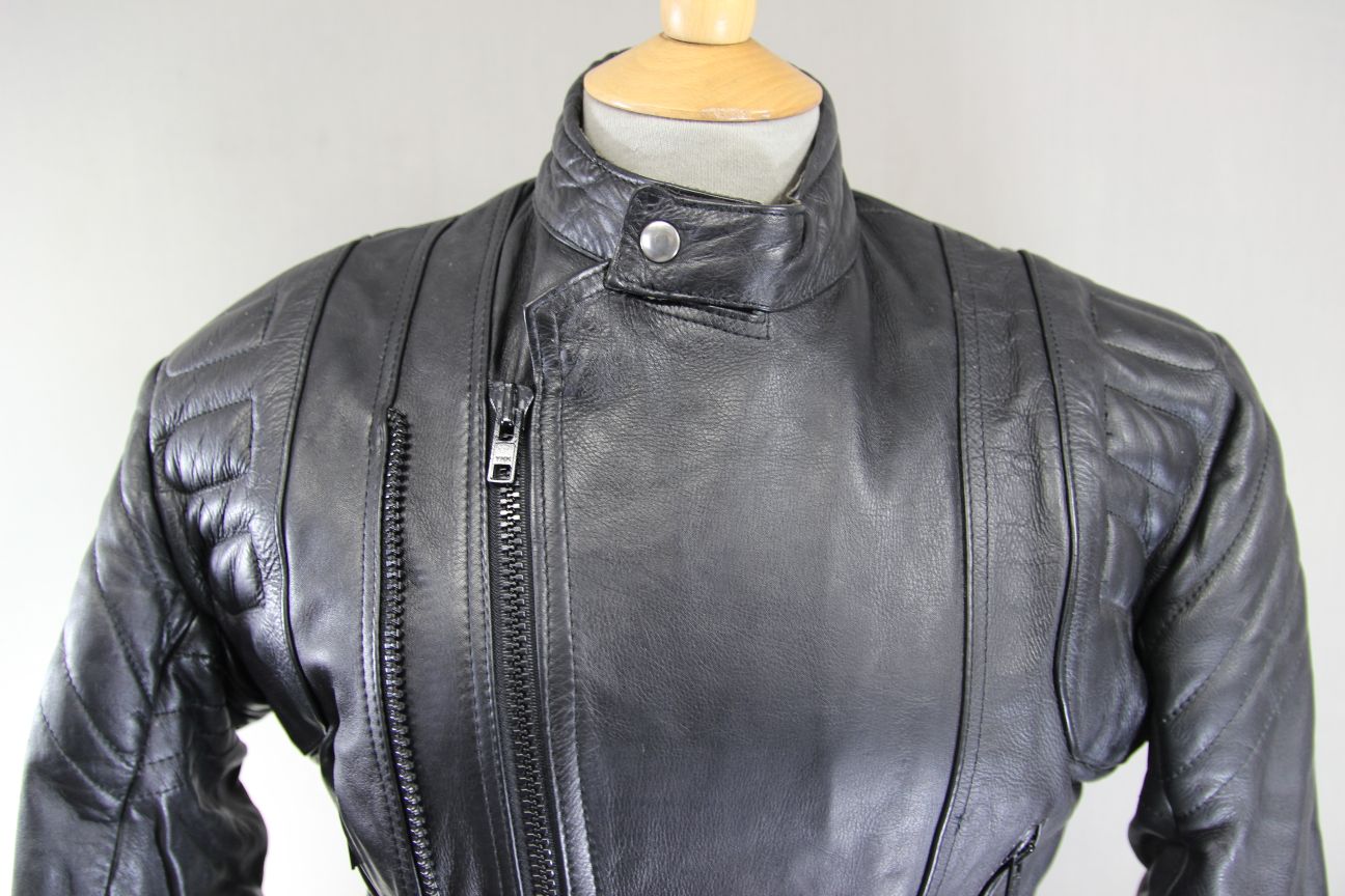 20-20 CLASSIC BLACK LEATHER BIKER JACKET 36-38 INCH CHEST