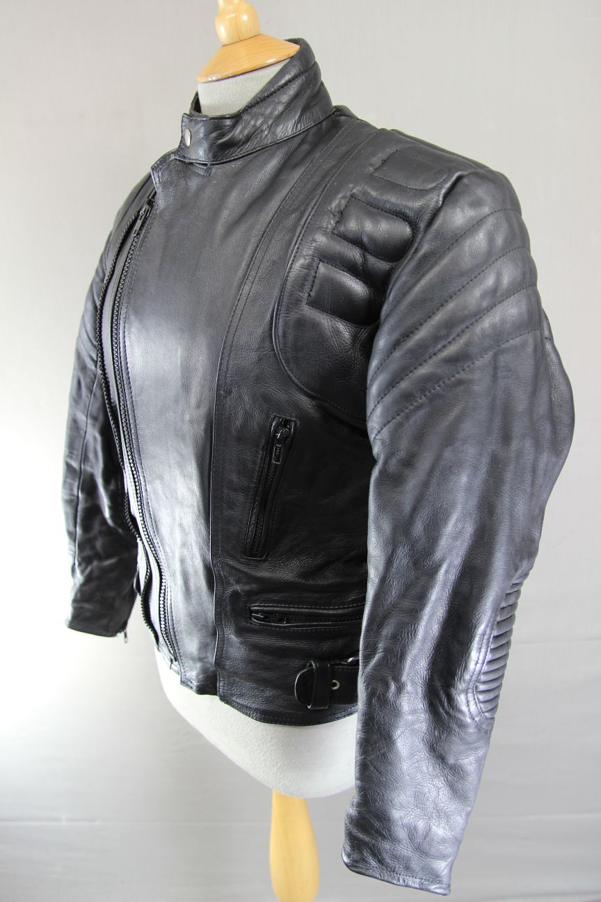 20-20 CLASSIC BLACK LEATHER BIKER JACKET 36-38 INCH CHEST