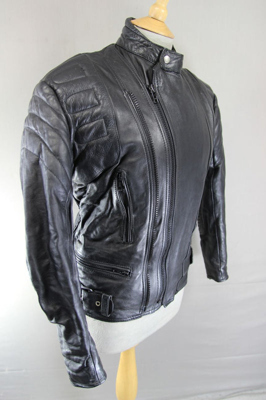 20-20 CLASSIC BLACK LEATHER BIKER JACKET 36-38 INCH CHEST