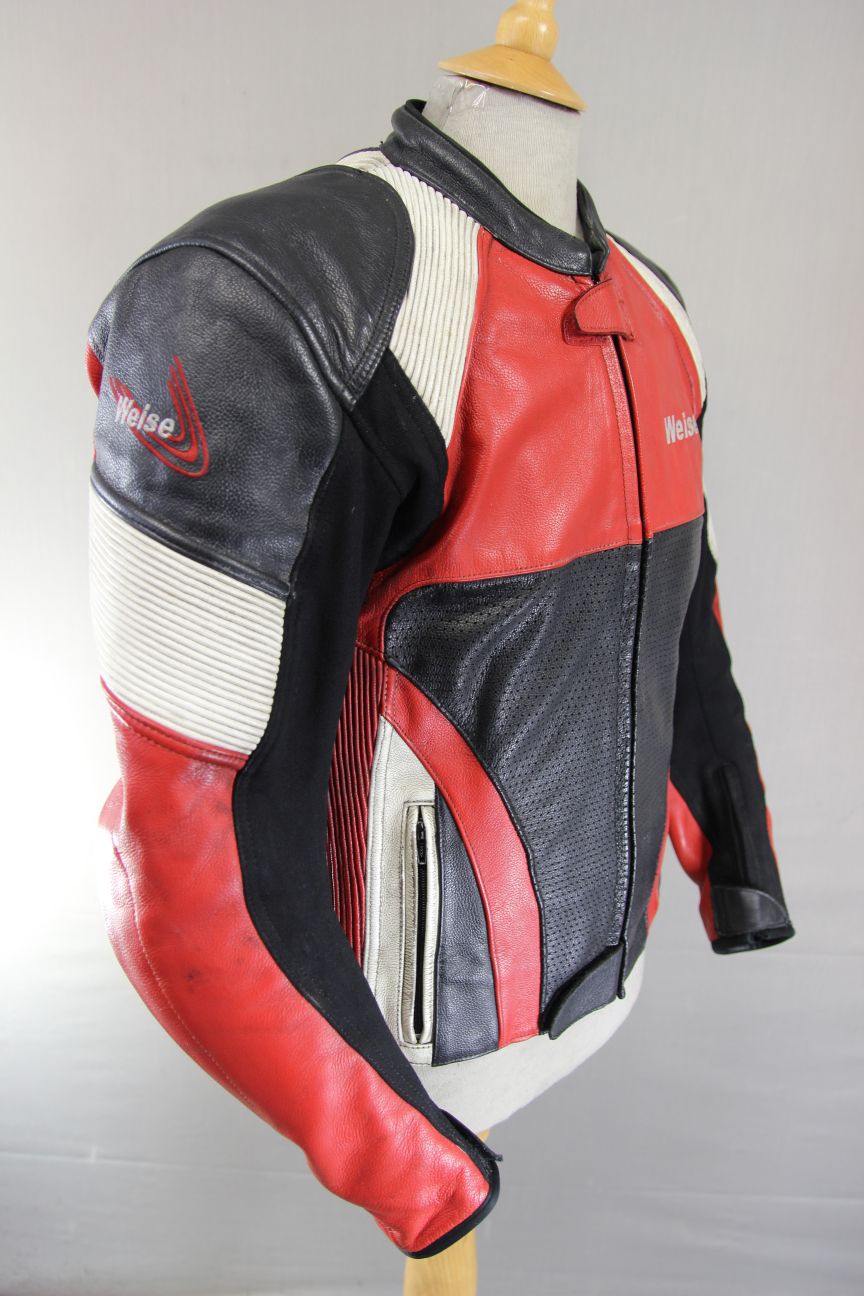 WEISE LEATHER BIKER JACKET WITH SHOULDER & ELBOW KNOX CE ARMOUR 40 INCH