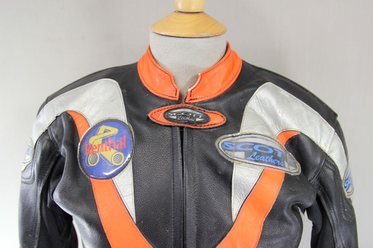 BRITISH MADE SCOTT LEATHERS BIKER JACKET WITH SHOULDER & ELBOW CE ARMOUR 34-36IN