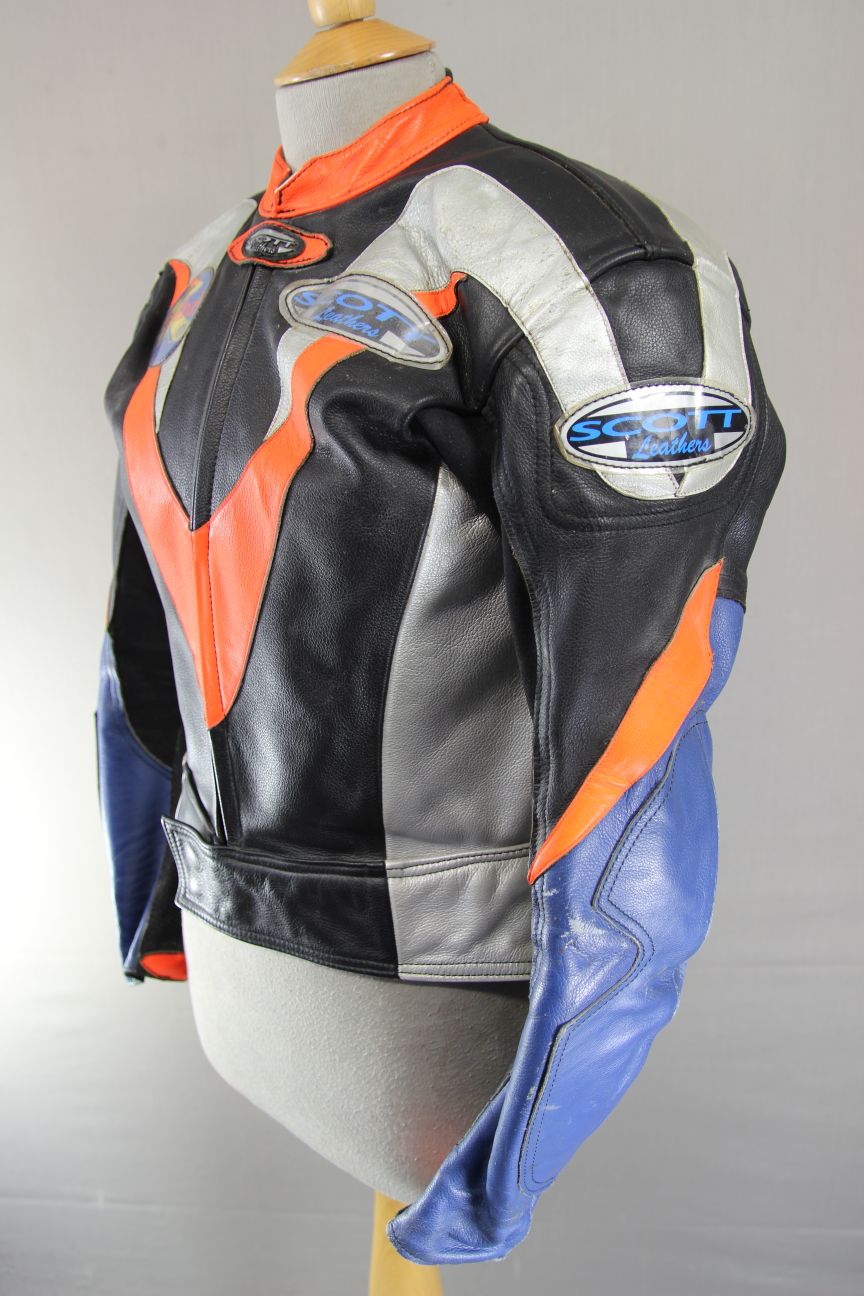 BRITISH MADE SCOTT LEATHERS BIKER JACKET WITH SHOULDER & ELBOW CE ARMOUR 34-36IN