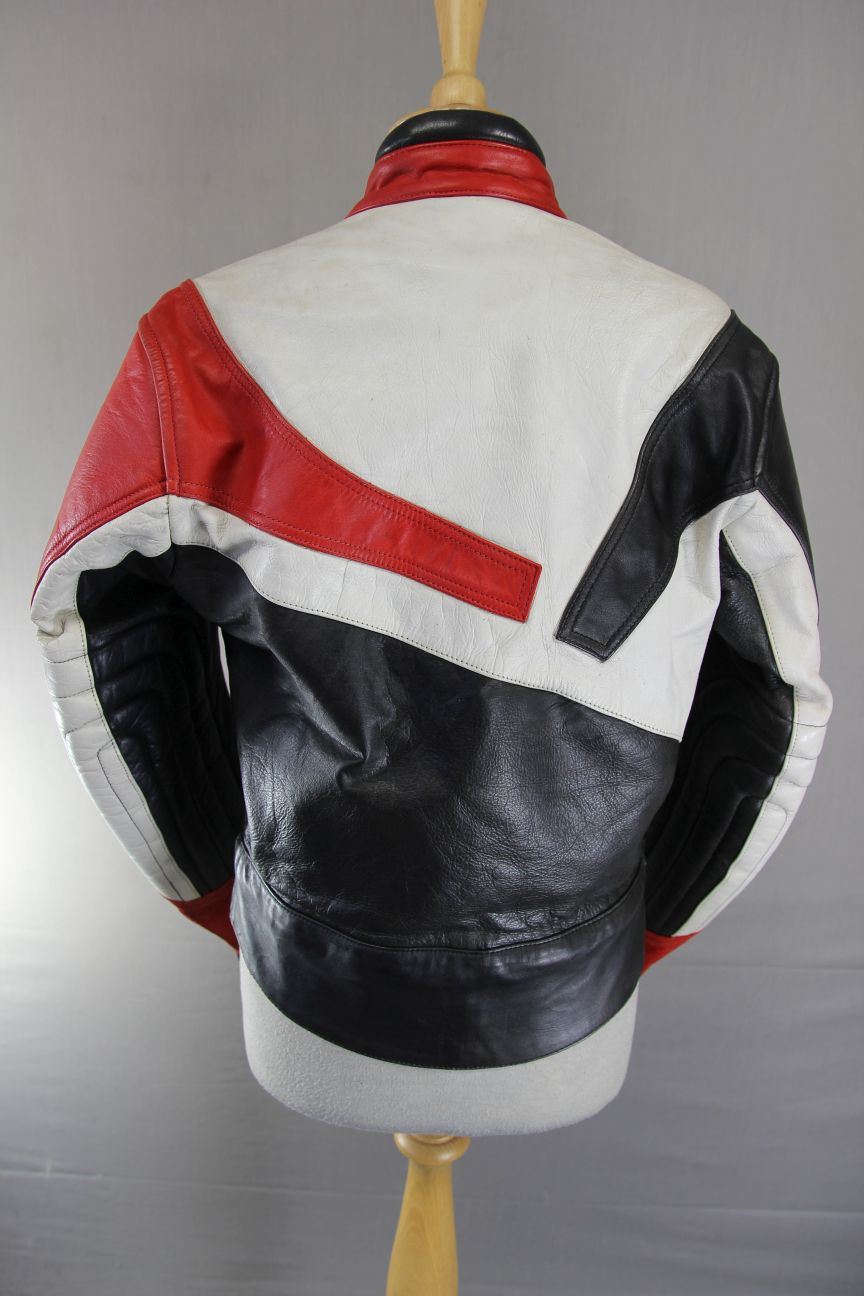 VINTAGE IMATRA BLACK, WHITE & RED LEATHER BIKER JACKET 36-38 INCH CHEST