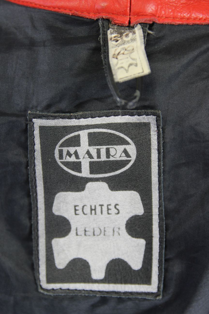 VINTAGE IMATRA BLACK, WHITE & RED LEATHER BIKER JACKET 36-38 INCH CHEST
