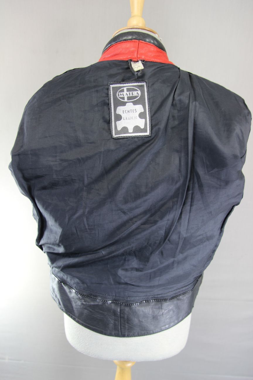 VINTAGE IMATRA BLACK, WHITE & RED LEATHER BIKER JACKET 36-38 INCH CHEST