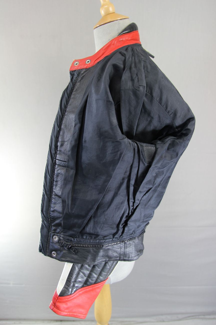 VINTAGE IMATRA BLACK, WHITE & RED LEATHER BIKER JACKET 36-38 INCH CHEST