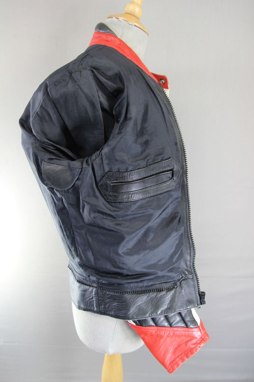 VINTAGE IMATRA BLACK, WHITE & RED LEATHER BIKER JACKET 36-38 INCH CHEST