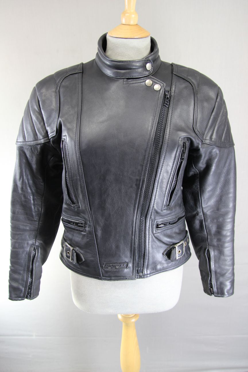 CLASSIC SPORTEX A5 BLACK LEATHER BIKER JACKET: SIZE 14