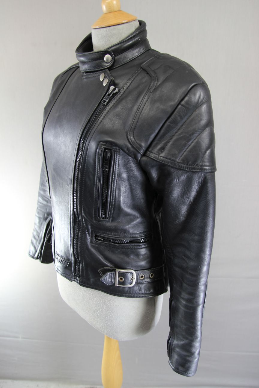 CLASSIC SPORTEX A5 BLACK LEATHER BIKER JACKET: SIZE 14