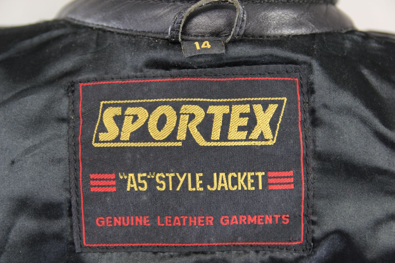 CLASSIC SPORTEX A5 BLACK LEATHER BIKER JACKET: SIZE 14