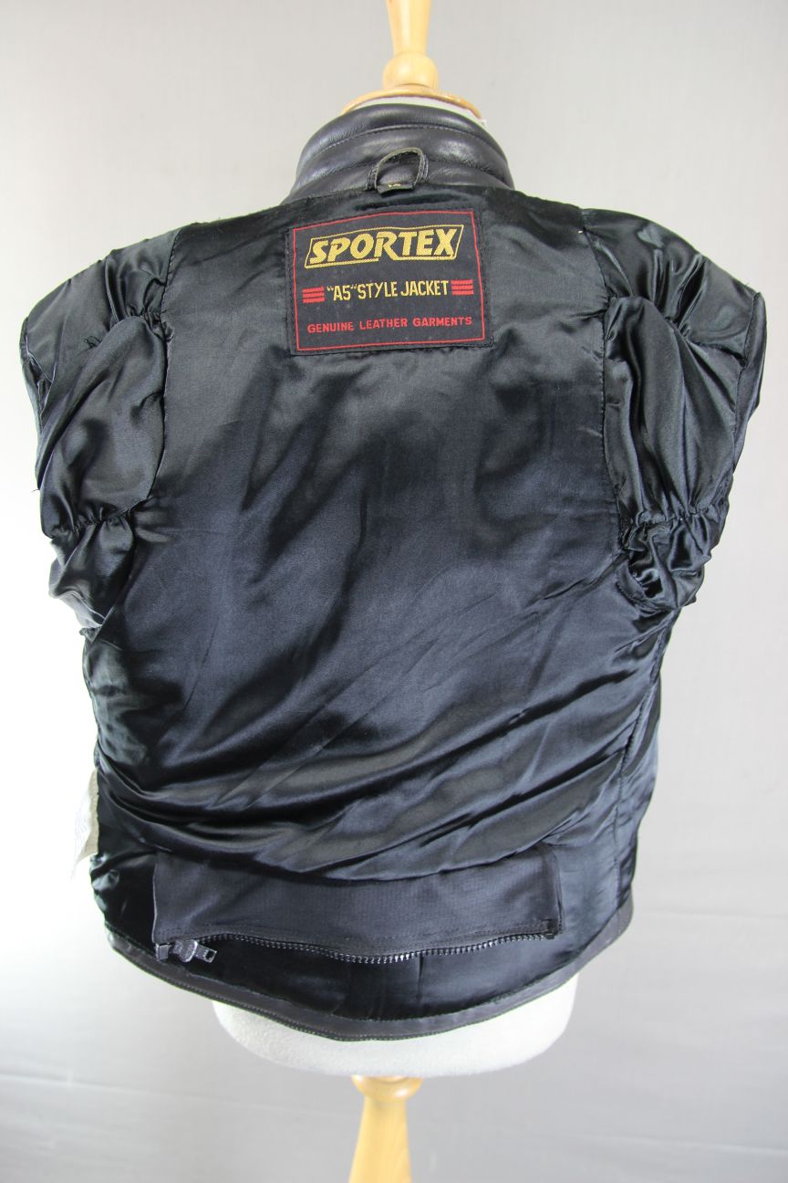 CLASSIC SPORTEX A5 BLACK LEATHER BIKER JACKET: SIZE 14