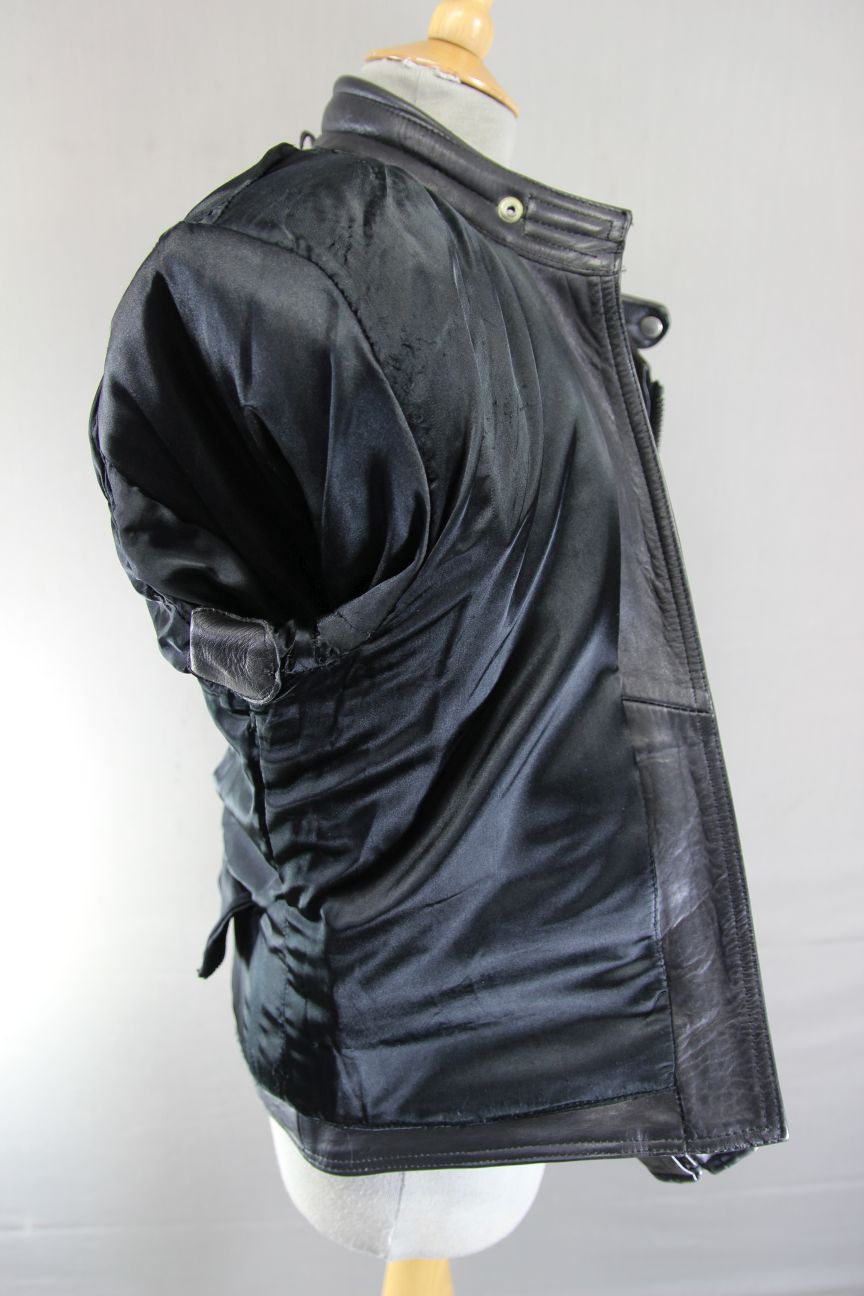 CLASSIC SPORTEX A5 BLACK LEATHER BIKER JACKET: SIZE 14