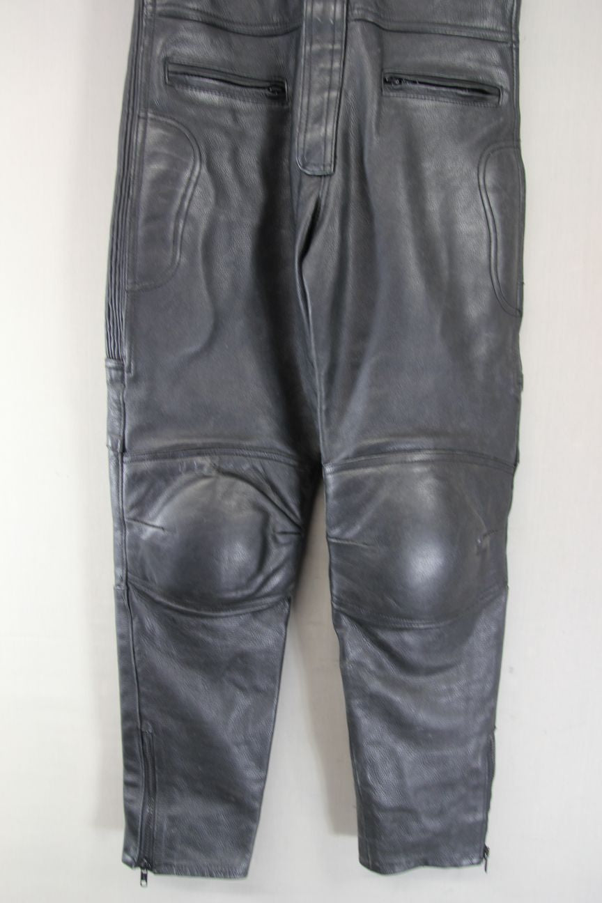 BOYS/CHILDS BABY BIKER BLACK LEATHER BIB & BRACE SALOPETTES WAIST 32/LEG 28"/XXL