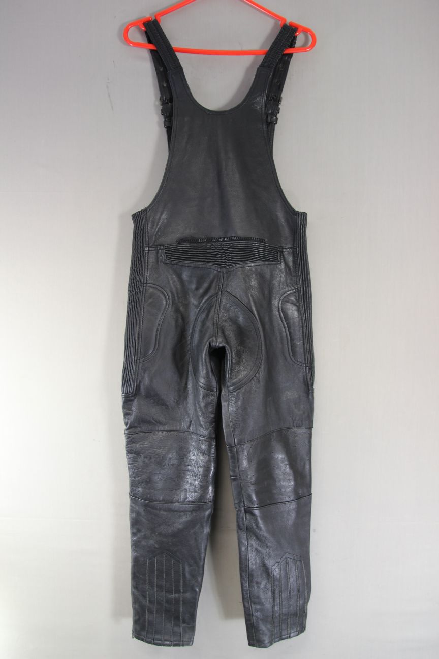 BOYS/CHILDS BABY BIKER BLACK LEATHER BIB & BRACE SALOPETTES WAIST 32/LEG 28"/XXL