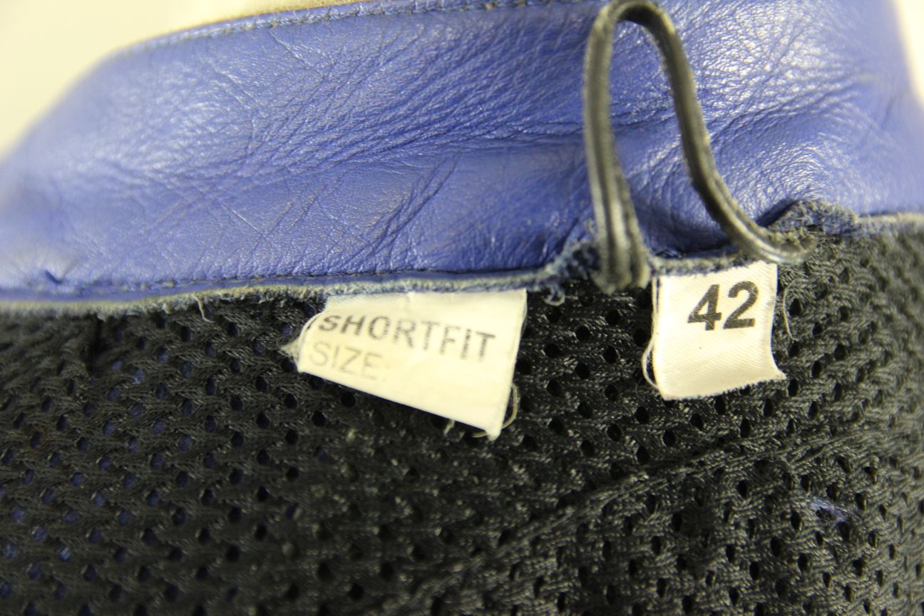 JTS BLACK, BLUE & SILVER LEATHER BIKER JACKET 42 INCH (SHORT FIT)