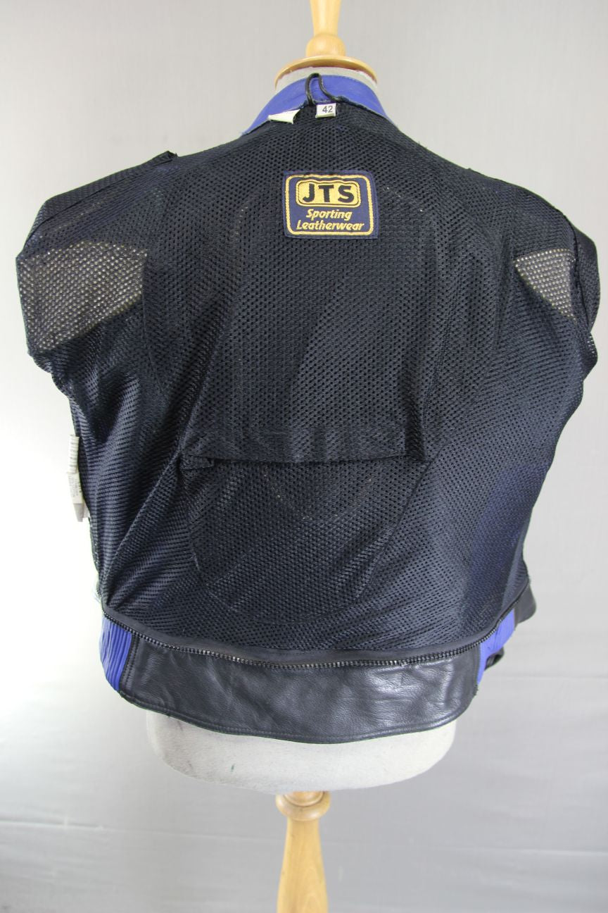JTS BLACK, BLUE & SILVER LEATHER BIKER JACKET 42 INCH (SHORT FIT)