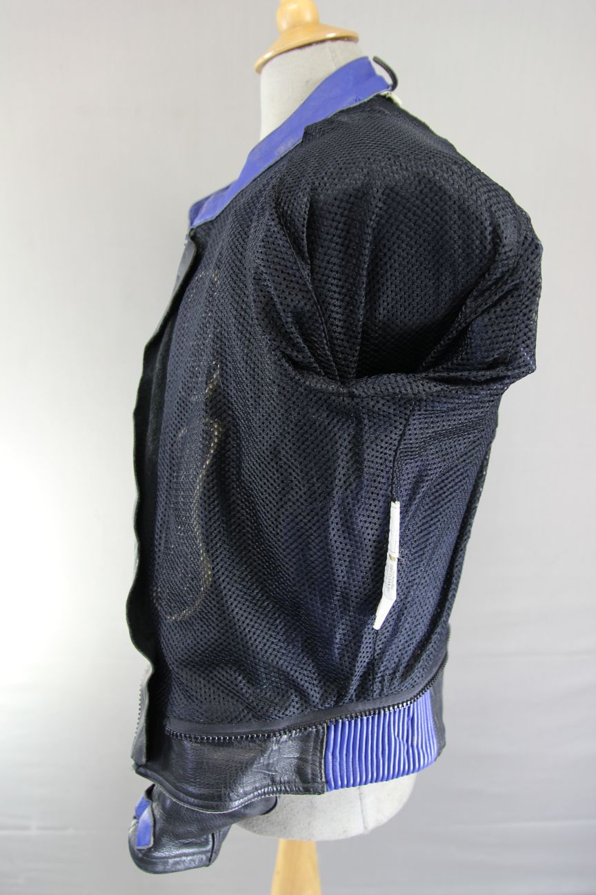 JTS BLACK, BLUE & SILVER LEATHER BIKER JACKET 42 INCH (SHORT FIT)