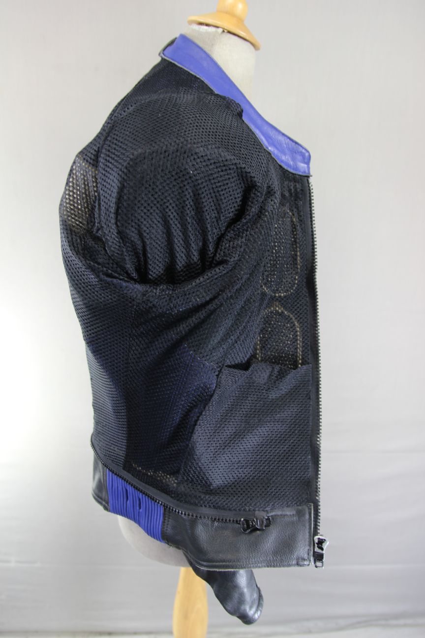 JTS BLACK, BLUE & SILVER LEATHER BIKER JACKET 42 INCH (SHORT FIT)