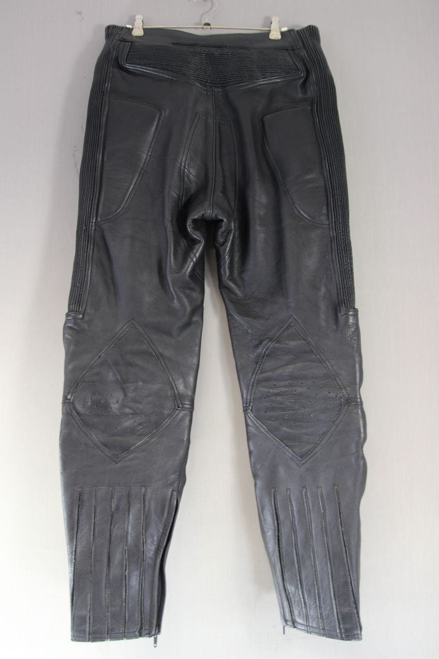 ASHMAN BLACK COWHIDE LEATHER BIKER TROUSERS WAIST 32 INCH/INSIDE LEG 29 INCH