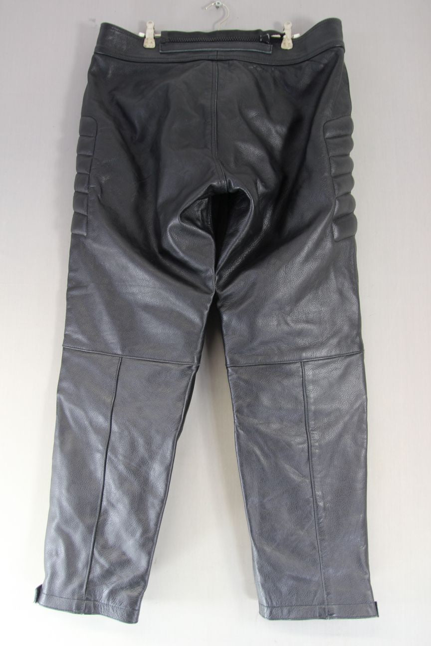SKINTAN BLACK LEATHER BIKER TROUSERS: WAIST 36 INCHES/INSIDE LEG 29 INCHES