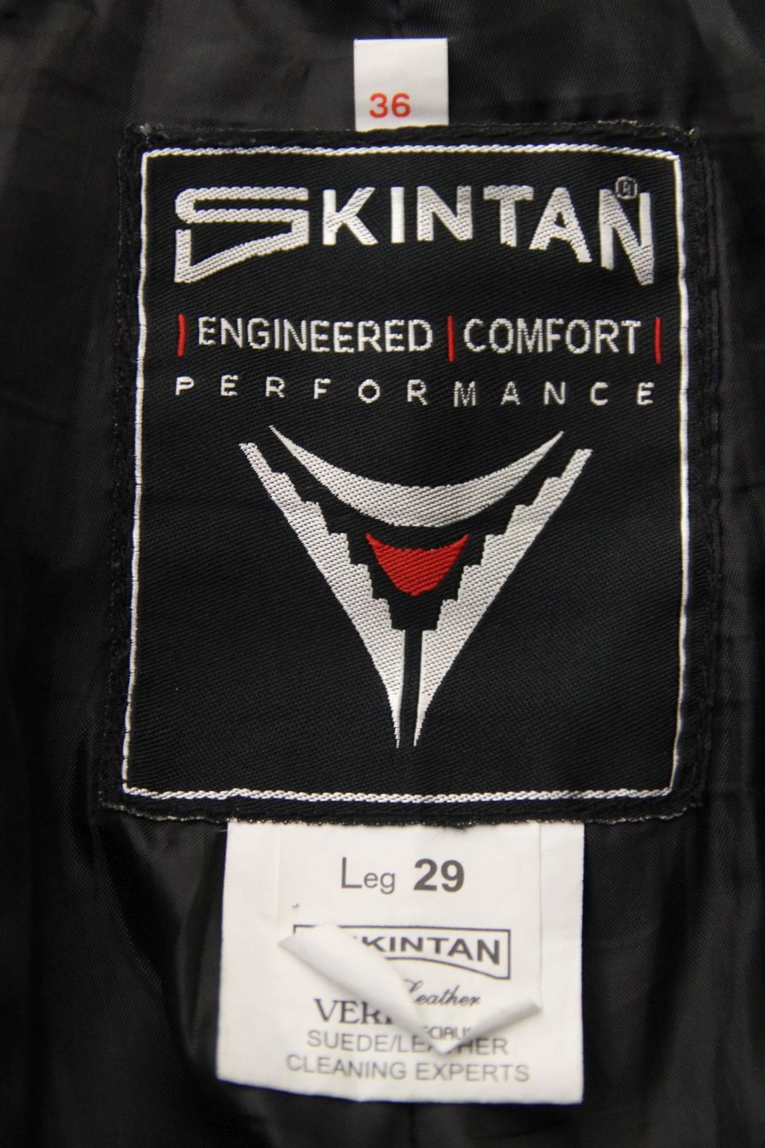 SKINTAN BLACK LEATHER BIKER TROUSERS: WAIST 36 INCHES/INSIDE LEG 29 INCHES