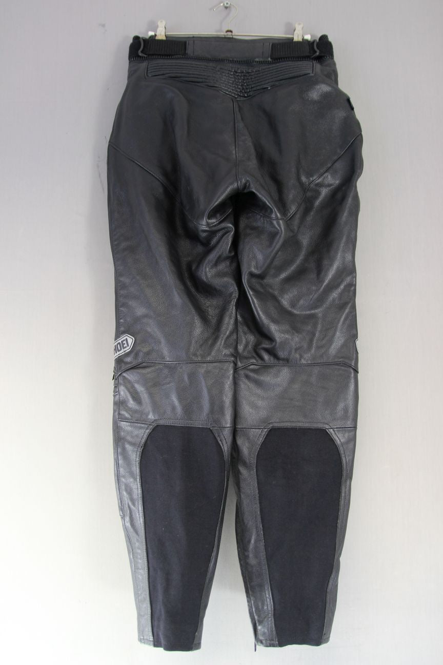 SHOEI WOMEN'S BLACK LEATHER BIKER TROUSERS + CE ARMOUR WAIST 30 INCH/LEG 31 INCH