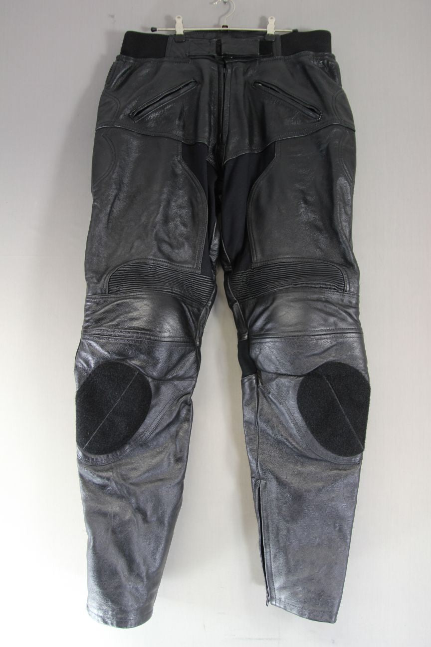 WHITE WINGS BLACK LEATHER BIKER TROUSERS+CE ARMOUR WAIST 36"/LEG 36" (LONG FIT)