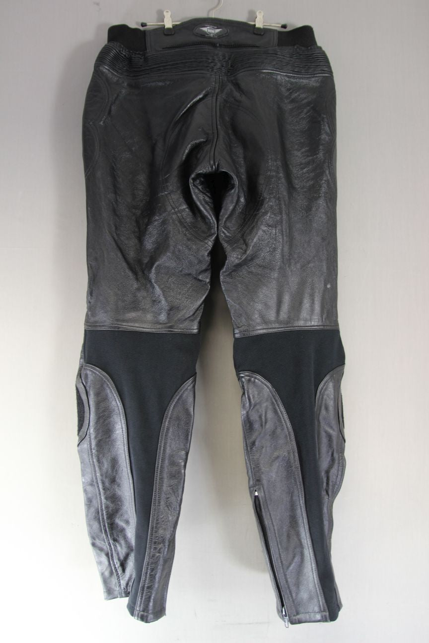 WHITE WINGS BLACK LEATHER BIKER TROUSERS+CE ARMOUR WAIST 36"/LEG 36" (LONG FIT)