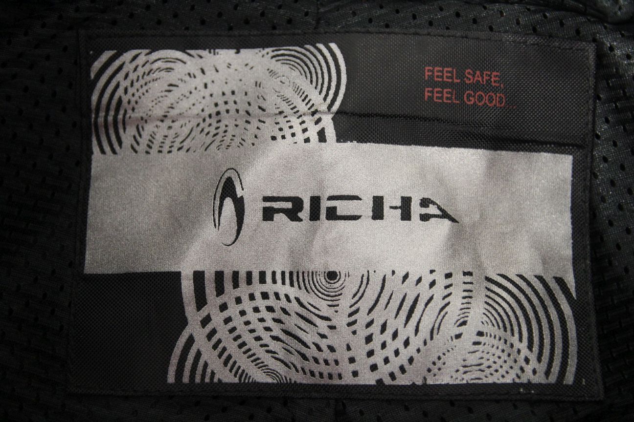 RICHA BLACK LEATHER BIKER TROUSERS: WAIST 42 INCHES/INSIDE LEG 32 INCHES