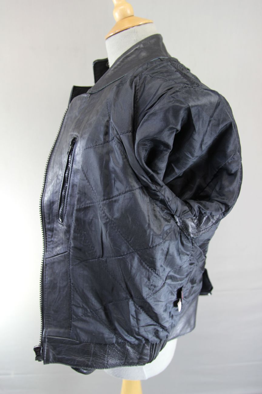 VINTAGE KETT BLACK & RED COWHIDE LEATHER BIKER JACKET: SIZE 12 36 INCH CHEST