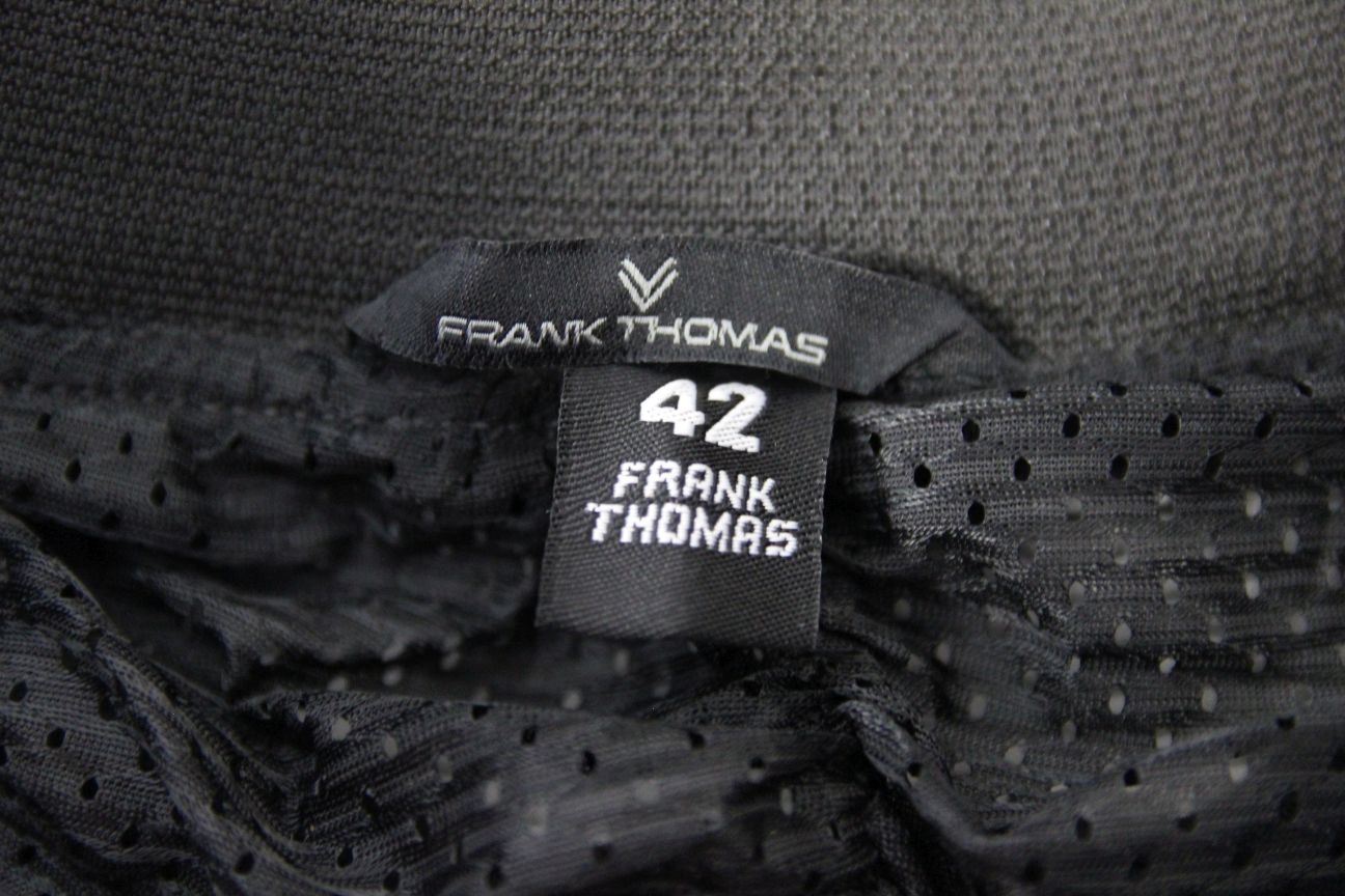 FRANK THOMAS BLACK LEATHER BIKER TROUSERS: WAIST 36-38 INCH/INSIDE LEG 30 INCH