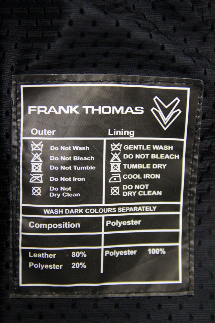 FRANK THOMAS BLACK LEATHER BIKER TROUSERS: WAIST 36-38 INCH/INSIDE LEG 30 INCH