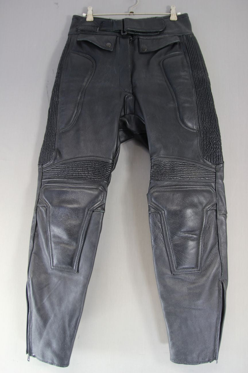SPORTEX DOLOMITE BLACK LEATHER BIKER TROUSERS SIZE 14 WAIST 28-30/INSIDE LEG 28"